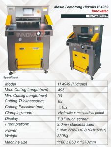 Mesin Pemotong Kertas Hidrolis H 4989 Innovatec | Spesifikasi & Harga 4 spesifikasi mesin potong kertas hidrolis H 4989